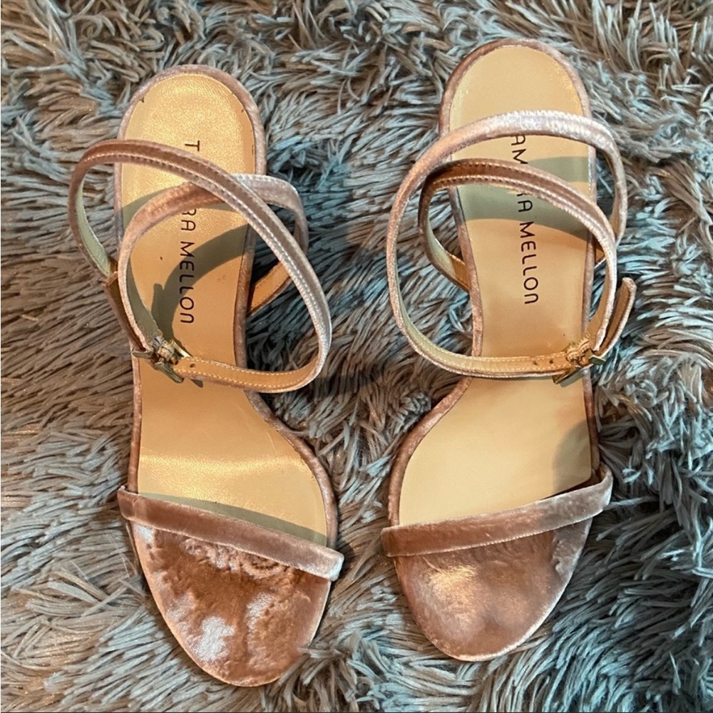 Tamara Mellon pink velvet heeled sandals -38